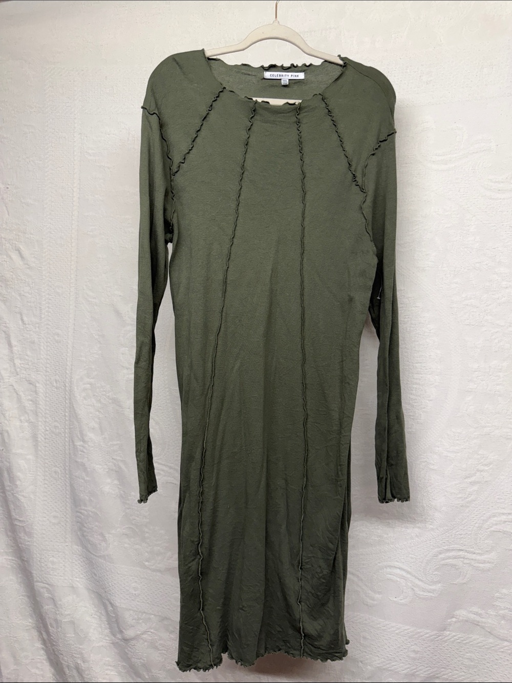 Celebrity Pink Olive Long Sleeve Seam-Detail Knit Dress